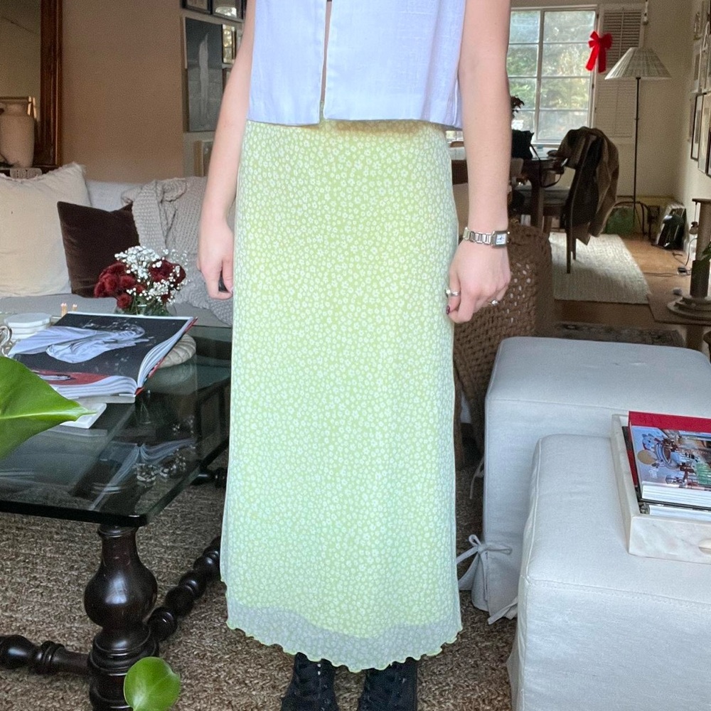 American Eagle Light Green Floral Maxi Skirt